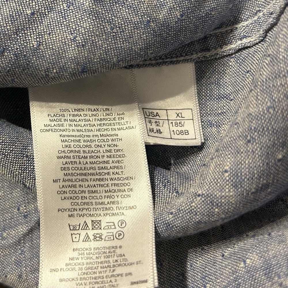 Brooks Brothers Mens Regent XL Irish Linen Shirt Baird McNutt Short Sleeve Blue - Picture 5 of 8